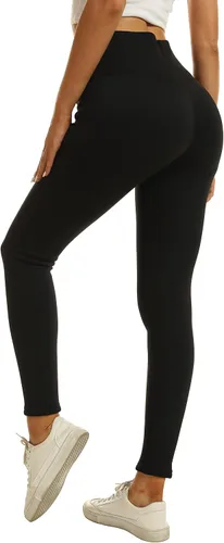 Vista 4 de Tengo Leggings con forro polar para mujer, cálidos, gruesos, térmicos, de cintura alta, pantalones de terciopelo XS-XXL