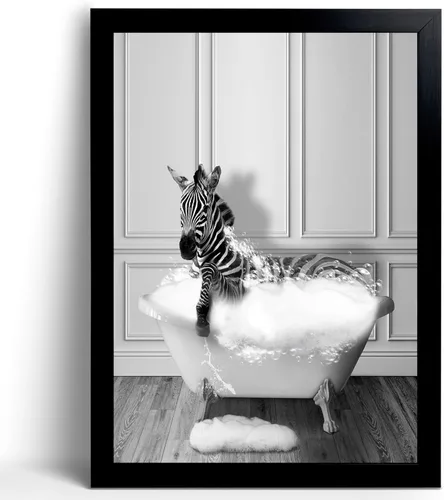 Vista 11 de calmart Arte Gracioso de Pared de Elefante - Imágenes de Elefante Lavando en Bañera para Pared Pinturas de Animales Por Favor Siéntate Usted Cartel
