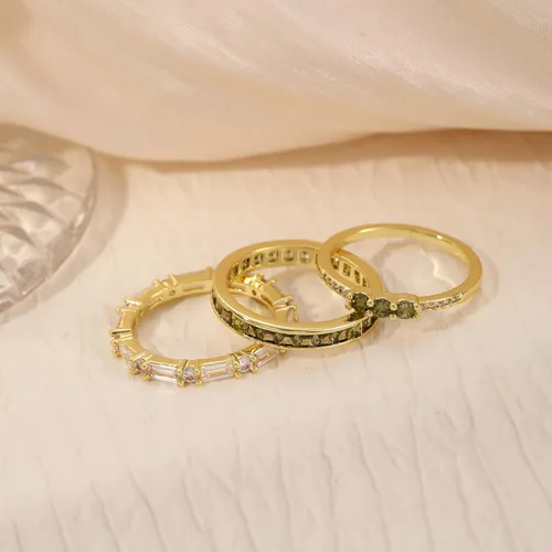 Vista 5 de Anillos de oro para mujer, no se deslustra, delicados anillos apilables de moda, eternidad, promesa, circonita cúbica, juego de anillos de peridoto