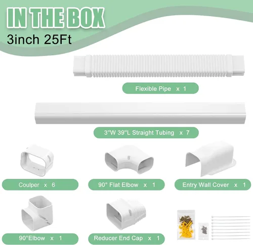 Vista 8 de Juego de mini línea dividida de 3 pulgadas de ancho y 25 pies de largo, kit de cubierta decorativa de PVC para aire acondicionado mini split sin
