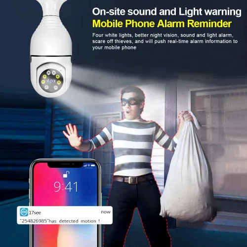 Vista 2 de Cámara de seguridad de bombilla, Full HD 1080P 360 grados panorámica 2.4G cámara inalámbrica WiFi, con visión nocturna infrarroja y detección