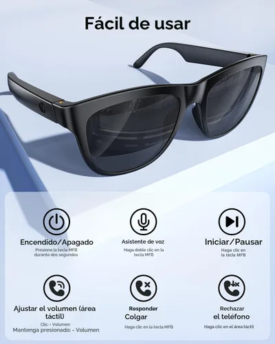 Vista 2 de XO Simple is Beauty Gafas inteligentes con Bluetooth, micrófono y altavoces incorporados, gafas de sol inalámbricas inteligentes con auriculares