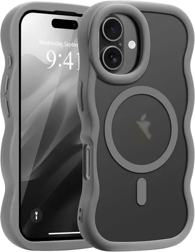 Vista 90 de Pepmune - Funda para iPhone 12 Pro Max con marco ondulado y estructura rígida, color mate claro, cubierta trasera unisex, compatible con Magsafe