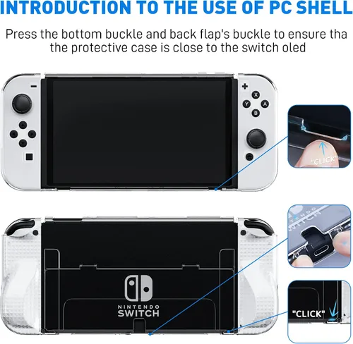 Vista 5 de FANPL Improved Clear Case Kit for Nintendo Switch OLED, PC Cover for Switch OLED Console and TPU Case with Transparent Lattice Pattern for Joy Con