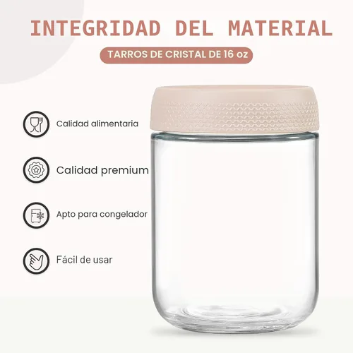 Vista 2 de NETANY Paquete de 6 tarros de vidrio de 16 onzas con tapas herméticas, recipientes de avena con tapas, tarros de ensalada Mason de boca ancha