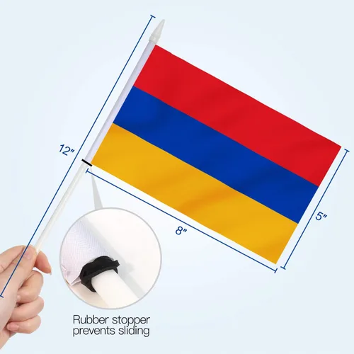 Vista 4 de Anley Mini bandera de Armenia - Paquete de 12 banderas armenias pequeñas en miniatura de mano en barra, resistentes a la decoloración
