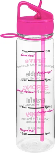 Vista 2 de Fight Like a Girl Brave SlimKim - Botella de agua motivacional de 30 onzas con marcador de tiempo y popote para concientización sobre el cáncer
