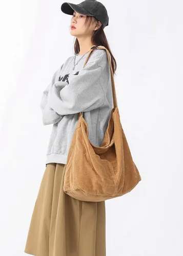 Vista 3 de Bolso Hobo para mujeres y hombres, bolso de hombro de pana de gran capacidad, bolso cruzado minimalista de viaje