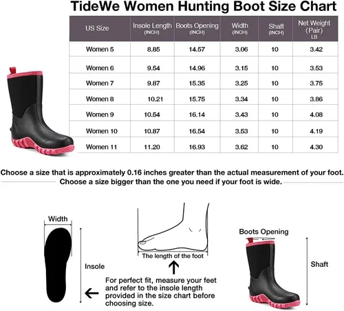 Vista 6 de TIDEWE Botas de goma para mujer, botas de lluvia aisladas de neopreno de 0.217in con vástago de acero, botas de caza impermeables de media