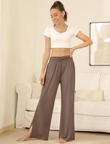 Vista 5 de DACESLON Pantalones de yoga para mujer, casuales, holgados, de pierna ancha, cómodos, de cintura alta, con bolsillos