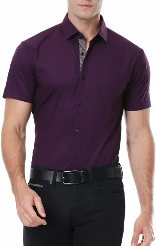 Vista 2 de Damipow Mens Short Sleeve Dress Shirts Regular Fit Business Casual Button Down Shirt