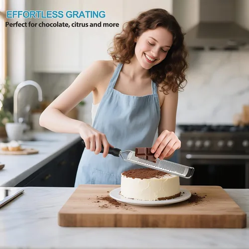 Vista 7 de Rallador de limón y queso – Rallador de acero inoxidable afilado para cítricos, parmesano, ajo, chocolate y jengibre, agarre antideslizante