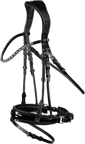 Vista 9 de HORZE Clermont - Brida ergonómica acolchada de cuero genuino para caballos, banda de nariz flash incluida, color negro, caballo