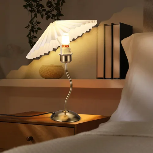 Vista 7 de Lámpara de mesa plisada pequeña, lámpara de mesita de noche para dormitorio, lámpara de luz de noche con pantalla de tela, mini lámpara Morden, luz