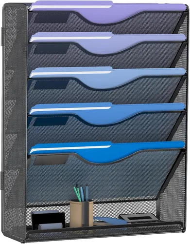 Vista 10 de Gawerk Organizador de archivos de pared colgante de 3 niveles, organizador de papel de correo de malla para colgar carpetas de archivos para oficina