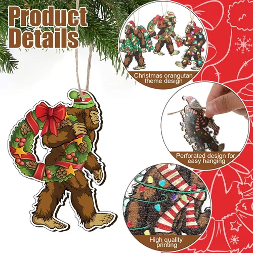 Vista 2 de Kathfly Bigfoot - Adorno de Navidad de madera Sasquatch colgante Bigfoot divertido árbol de Navidad, decoración de gorila, adornos colgantes