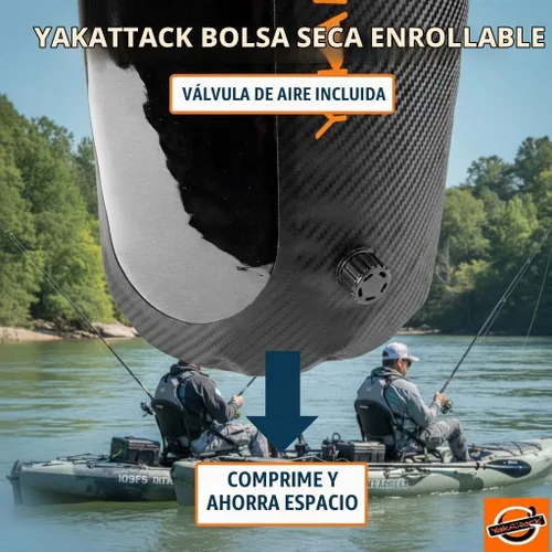 Vista 2 de YakAttack Bolsa de secado enrollable de 5L con válvula de aire, carbono negro, bolsa seca marina impermeable para kayak, canotaje y paddleboarding