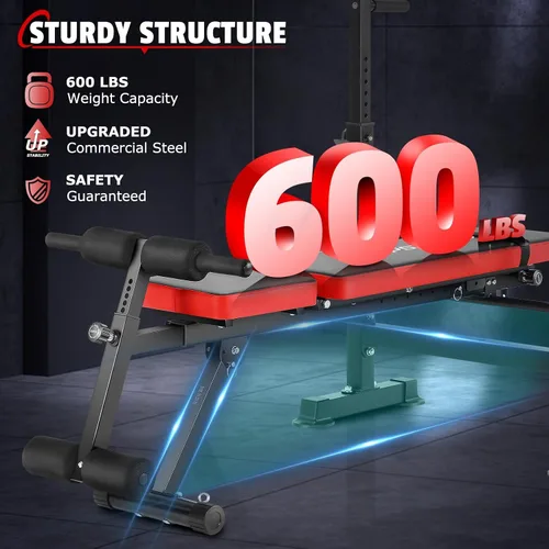 Vista 6 de OPPSDECOR 600lbs 6 in 1 Weight Bench Set with Squat Rack Foldable Bench Press with Removable Foot Catch Adjustable Workout Bench for Home Gym