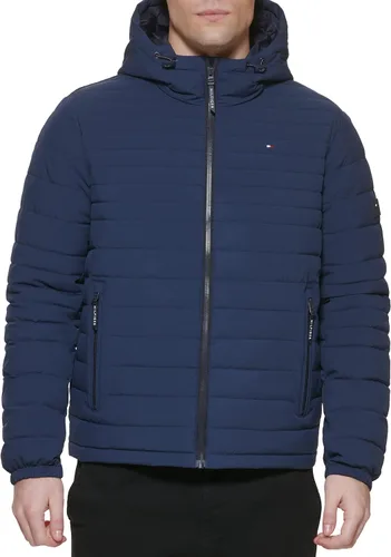 Vista 4 de Tommy Hilfiger chamarra plegable de poliéster elástico con capucha para hombre Medianoche
