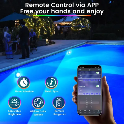 Vista 5 de LyLmLe - Luz LED para piscina, luz sumergible regulable RGB de 20 W con aplicación e imán 800lm, IP68 impermeable cambio de color 12V luces