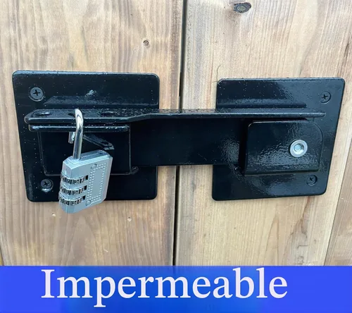 Vista 5 de Pestillo de portón abatible de 9 pulgadas con orificio para candado, pestillo de puerta de acero resistente con tornillos de montaje para valla