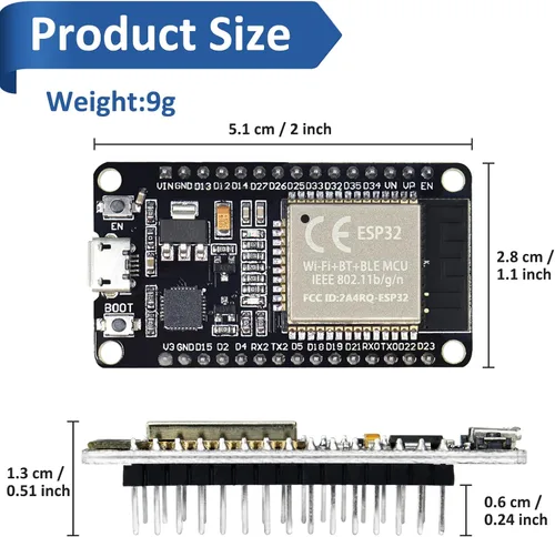 Vista 2 de ESP32S ESP32 Placa de desarrollo 2.4 GHz Dual Core WLAN WiFi + Bluetooth 2-en-1 Microcontrolador ESP-WROOM-32 Chip para Arduino (30PIN, 2PCS)