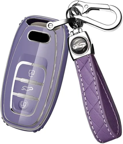 Vista 9 de ontto Funda para llavero compatible con Audi Q5 SQ5 Q3 Q7 Q8 A3 A4 A5 A6 A7 llavero remoto sin llave, carcasa brillante con borde plateado negro