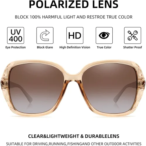 Vista 3 de Oversized Polarized Sunglasses for Women Large Fashion Designer Shield Square Sparkling Frame UV Protection