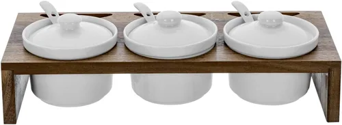 Vista 7 de MyGift Juego de Servir de Condimentos de 10 Piezas Incluye Bandeja de Presentación Elevada de Madera Sólida de Acacia Premium y 3 Cuencos