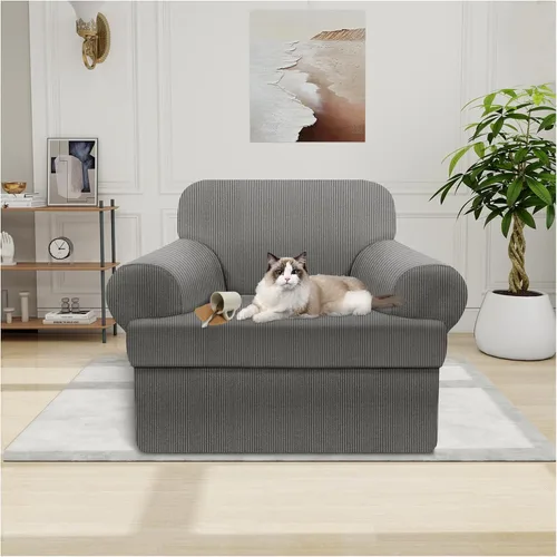 Vista 42 de Funda impermeable para silla con brazos, juego de 2 piezas, funda a rayas para 1 sofá separado con cojín en T, fundas de sillón de tela