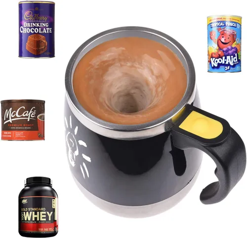 Vista 4 de Taza de café autoagitable – Taza de acero inoxidable de mezcla automática – Para remover tu café, té, chocolate caliente, leche, batido