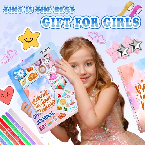 Vista 2 de Nsrzua DlY - Kit de diario para niñas, álbumes de recortes para niñas de 8 Azul