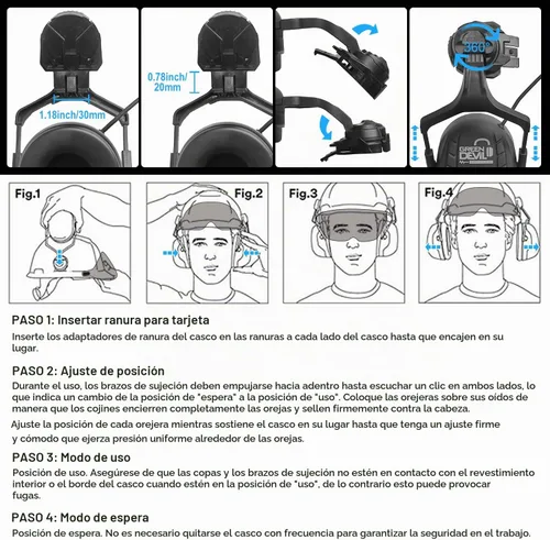 Vista 8 de Casco de seguridad con visera GREEN DEVIL con orejeras Bluetooth y faro 5 en 1 Protección completa Cascos de Construcción con ventilación Hardhat