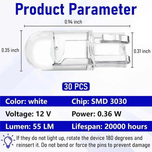 Vista 2 de ecocstm 30 bombillas LED 194 para automóvil, 168 2825 W5W T10 de cuña COB LED de repuesto, bombilla interior libre de errores para luz
