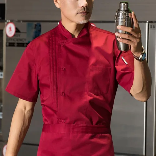 Vista 3 de Unisex Chef Jacket Classic Short Sleeve Chef Uniform Pocket Hotel Kitchen Restaurant Working Summer Chef Coat