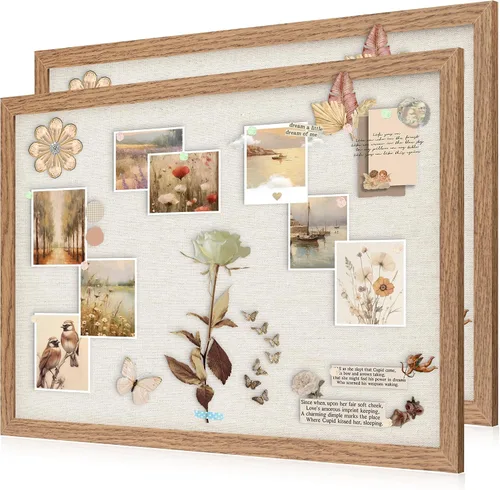 Vista 10 de AKTOP - Juego de 2 pizarras de corcho negro con lino de 16.7" X 11", pequeño tablero de anuncios con marco para pared, tablero decorativo