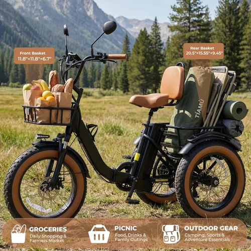 Vista 8 de Electric Tricycle for Adults 750W(Peak 1350W) 48V15.6Ah Etrike 20"x4" Fat Tire Electric Trike 3-Wheel Aluminum Alloy Folding Electric Tricycle Max