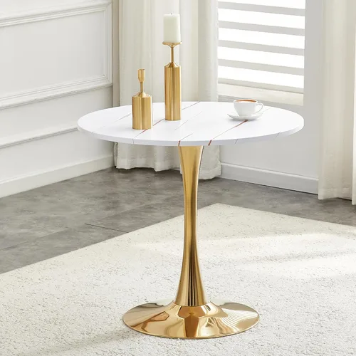 Vista 15 de Mesa de comedor redonda de nogal para espacios pequeños, mesa de tulipanes de 32 pulgadas con base de pedestal de metal, mesa de bistró para 2/3/4