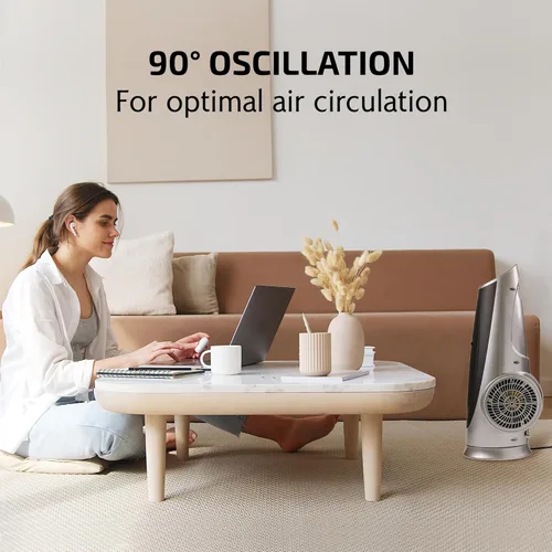 Vista 3 de OVENTE Ventilador de torre oscilante con control remoto, panel LCD de 3 velocidades y temporizador de 8 horas, ventilador de piso silencioso y sin