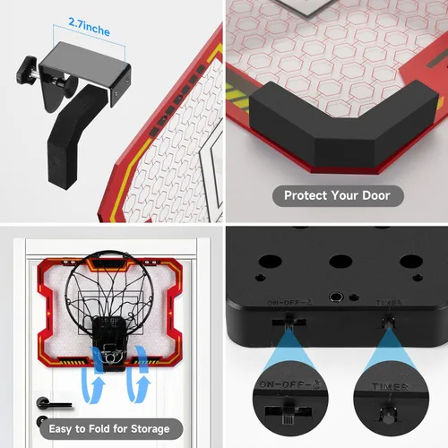 Vista 5 de Basketball Hoop Indoor for Kids(4-12 Years Old), Over The Door Basketball Hoop with Scoring, Countdown and Music Accompaniment, Christmas Toys