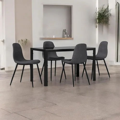 Vista 17 de Juego de sillas de comedor de 6 piezas, cuero sintético negro moderno, respaldo alto tapizado, marco de acero, cocina cómoda, muebles de comedor