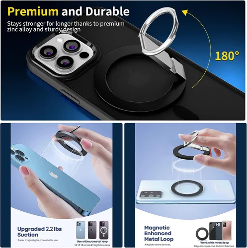 Vista 3 de Funda magnética para iPhone 13 Pro Max [compatible con MagSafe], 2 protectores de pantalla, soporte magnético de anillo para teléfono y 2