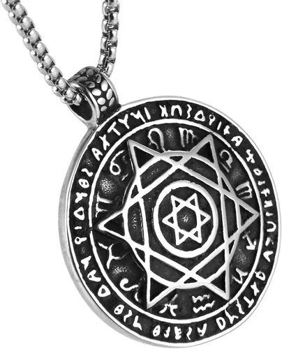 Vista 2 de HZMAN Talisman Seal Solomon - Collar de acero inoxidable con colgante de constelación de estrella de seis puntas con dije de estrella 12 + cadena