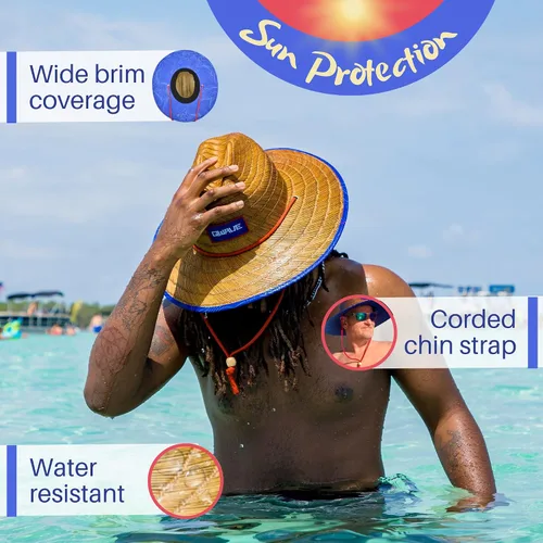 Vista 4 de Qwave Sombrero de paja para hombre, diseño de impresión de pesca, sombreros de sol para hombres que protegen del sol del verano - Sombrero salvavidas