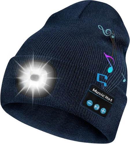 Vista 14 de Bosttor Gorro Beanie Bluetooth con Luz, Gorra con Linterna Frontal con Auriculares y Micrófono de Altavoz Integrado, Regalos para Hombres Mujeres