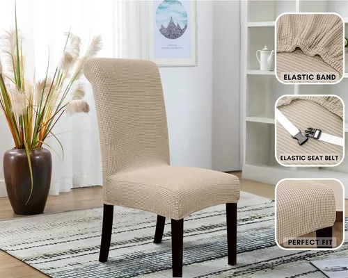 Vista 4 de SPRINGRICO Paquete de 2 fundas para sillas de comedor con cinturón de seguridad, fundas elásticas para sillas Parsons lavables, fundas protectoras