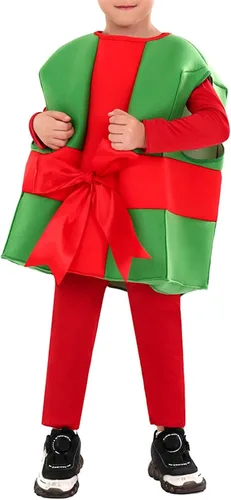 Vista 2 de BULINGNA Caja de regalo de Navidad para niños, disfraz de lazo rojo y verde, caja de regalo sin mangas, chaleco para cosplay para bebés y niñas