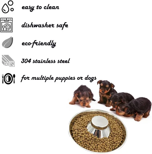 Vista 2 de Cuenco para cachorros, comedero de acero inoxidable para múltiples cachorros, cuencos básicos de comida y agua, plato de destete para perros