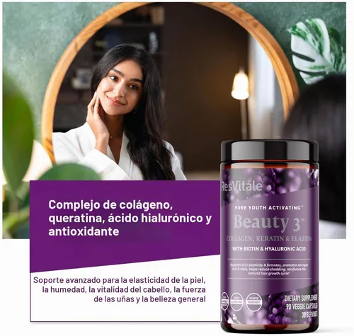Vista 5 de ResVitale Beauty 3, Suplemento para el cuidado de la piel, 90 cápsulas