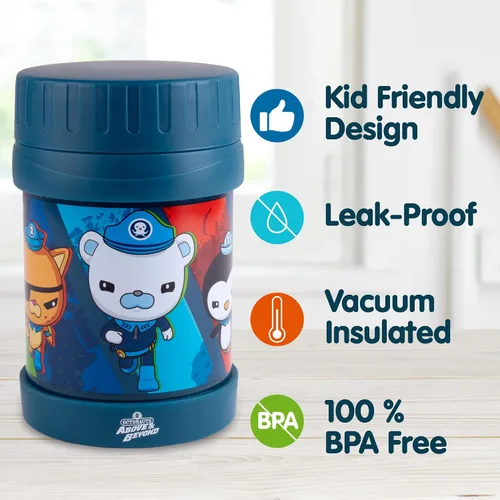 Vista 2 de Octonauts Above & Beyond - Tarro de alimentos de acero inoxidable de 13 onzas para niños, con aislamiento al vacío de doble pared azul, a prueba